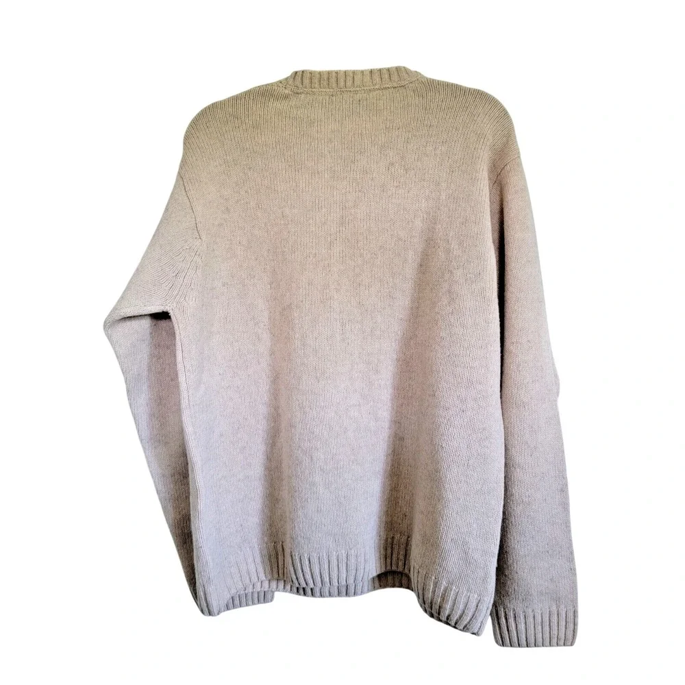 Timberland Mens L V-Neck Y2K Vintage Lambswool Sweater Beige Tan Large Logo‎